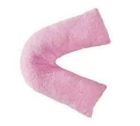 NIGHTZONE Teddy V Shaped complete pillow or Case for support Maternity, Neck, Back, Soft Warm Plush Cosy Fleece Cover (Teddy V Pillow Pink, Case Only)