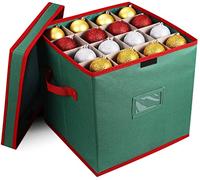 NIGMA® Christmas Baubles Storage Box with Dividers | Stores up to 64 Baubles, Foldable Storage Holder with Handles | Zip Closing, Xmas Ornaments and Decorations Container (Green)