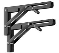 NIGOOLATA Folding Shelf Brackets Heavy Duty Metal Foldable Black 16 Inch Triangle Shelf Bracket, DIY Wall Mounted Folding Table Hinge for Bench Table 2 Pack