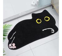 NIGOWAYS Cat Bath Mat,Soft, Absorbent, Non-Slip Mat for Bathroom, Kitchen, Bedroom - Home Decoration Gift (Lying Down Black Cat Mat, 16''x28'')