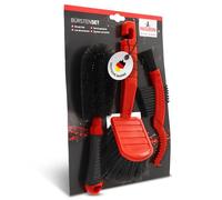 NIGRIN Bike Care Bicycle Cleaning Brush Set, Large Washing Brush for Surface Cleaning, Wheel Brush for Rims, Spokes, Wheels and Hubs, Sprocket Brush for Chainrings, Black/Red, 3 Pieces