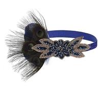 NihaoWXM Feather Headpiece Ecowalson 1920's Headband Costume Props Charleston costume accessories Flapper Headpiece Great Gatsby feather beaded headband(Blue)