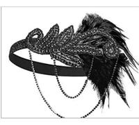 NihaoWXM Feather Headpiece Ecowalson 1920's Headband Costume Props Charleston costume accessories Flapper Headpiece Great Gatsby feather beaded headband(Black)