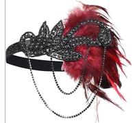 NihaoWXM Feather Headpiece Ecowalson 1920's Headband Costume Props Charleston costume accessories Flapper Headpiece Great Gatsby feather beaded headband(Red)