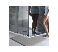 NihaoWXM L-Shaped Bath Mat Striped Bathroom Foot Mat Right Angle Shower Room Absorbent Floor Toilet Non Slip Corner Rug Carpet(Light Gray,150x150x45cm)