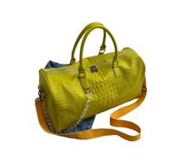 NihaoWXM Women's Leather Tote Bag Color Gym Female Bags PU Soft Leather Multifunction Training Fitness Shoulder Traveling Handbag Striped Sport Bag(Yellow)