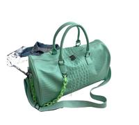 NihaoWXM Women's Leather Tote Bag Color Gym Female Bags PU Soft Leather Multifunction Training Fitness Shoulder Traveling Handbag Striped Sport Bag(Green)