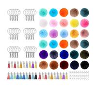 NIHENHAO 30 Pieces Colorful Ball with 30 Pieces Keychain and 30 Pieces Tassels for Hats Shoes Bags Accessories Imitation Lazy Rabbit
