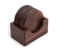 NIHENHAO 6Pcs/Set Walnut Wood Coasters Placemats Decor Round Heat Resistant Drink Mat Pad Black Walnut
