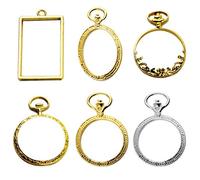 NIHENHAO 6x/Set Pocket Watch Metal Frame Bezel Setting UV Resin Charm for Earring Craft Necklace Jewelry Making Press Flower Alloy