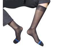 NIHENHAO Mens Nylon Sheer Suit Sock Business Dress Socks High Elastic Striped See Through Thin Formal Dress Tube Stockings