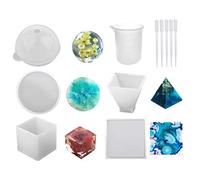NIHENHAO Silicone Resin Molds Including Sphere Cube Pyramid Square Round ith 1 Measuring Cup & Transfer Pipettes for Resin Epoxy Silicone
