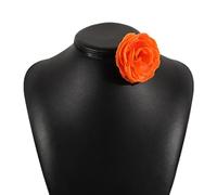 NIHENHAO Unique Handmade Floral Choker Necklace Delicate Collar Chain with Flower Elegant Fabric Collar for Women Girls-Orange