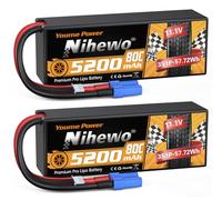 Nihewo 3S Lipo Battery 11.1V 5200mAh 80C Hardcase EC5 for RC Vehicles 2pcs