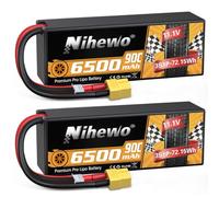 Nihewo 3S Lipo Battery 2pcs 11.1V 6500mAh 90C Hardcase XT60 for RC Vehicles