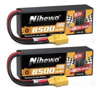Nihewo 3S Lipo Battery 8500mAh 11.1V 100C Hardcase XT90 for RC Car Boat 2pc | 3S Lipo 8500mAh 11.1V Lipo Battery XT90 Connector Compatible with Arrma Axial 1/8 1/10 Scale RC Vehicle Car Truck Buggy Boat