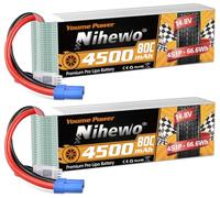 Nihewo 4S Lipo Battery 14.8v 4500mAh 60C EC5 for RC Truck Drone Boat 2Packs