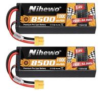 Nihewo 7.4V Lipo Battery 2S 8500mAh 100C HardCase XT60 for RC Vehicle 2pcs