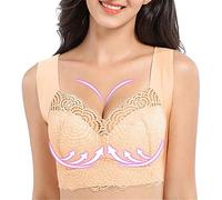 Nihexo Air Ultimate Lift Stretch Full-Figure Seamless Lace Cut-Out Bra, Exercise Ultimate Lift Sports Bra, Soft Seamless Sleep Bra (Beige, 36/80CDE)