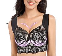 Nihexo Air Ultimate Lift Stretch Full-Figure Seamless Lace Cut-Out Bra, Exercise Ultimate Lift Sports Bra, Soft Seamless Sleep Bra (Black, 36/80CDE)