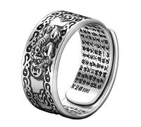 Nihexo FENG Shui PIXIU MANI Mantra Protection Wealth Ring, Pixiu Charms Ring Feng Shui Amulet Wealth Lucky Open Adjustable Ring, for Women Men Gift (Silver)