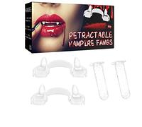 Nihexo Retractable Vampire Fangs Realistic, Dentures Costume Party Props Fangs, Reusable Vampire Fang Teeth for Cosplay, Fangs Fake Teeth for Halloween Party Favors Decoration (2Box)