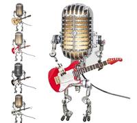 Nihexo Retro Style Microphone Robot Table Lamp, Metal Desk Lamp with Mini Guitar (Red)