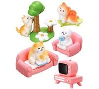 NiHome 10 Pcs Mini Cat Figurines Set, Resin Cat Statues with Miniature TV and Sofa Accessories, Cute Animal Ornaments for Desk, Shelf, Home and Office Decor, for Cat Lovers
