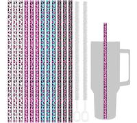 NiHome 12-Pack Reusable Leopard Straws for Stanley 40oz & 30oz Tumbler, Replacement 12" Long Plastic Straws Fit for Simple Modern Yeti Meoky with 2 Brushes, Durable BPA-Free (4 Colors)