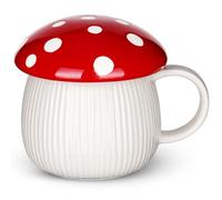 NiHome 12oz Mushroom Shaped Ceramic Mug with Lid - Cute Mug for Coffee, Tea, Hot Chocolate & More, Fun Mushroom Gifts, Dishwasher Safe, Colorful Beverage Holder & Desk Decor for Home or Office