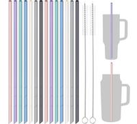 NiHome 14" Silicone Straws 14-Pack for Stanley Tumblers, Customizable Length Perfect Fit in Large Bottles, BPA-Free Food Grade Silicone for Vibrant Drinks, Includes 2 Cleaning Brushes (Macaron Colors)