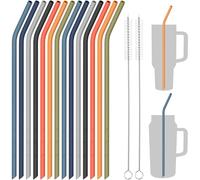 NiHome 14PCS Bent Silicone Straws for Stanley40oz/30oz Tumbler, 14” Reusable Drinking Straw, Can Cut for 1.5 Gallon Bottle, 2 Brushes (Dark Morandi)