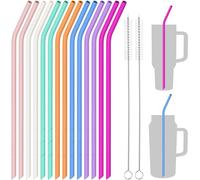 NiHome 14PCS Silicone Straws Fit for Stanley 40oz 30oz Tumbler, 14” Straws | 14” Extra Long Reusable Drinking Straw, Flexible Cut-To-Fit for 1/Half Gallon 75 64 oz Large Water Bottle,2 Brushes (Rainbow)