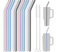NiHome 14PCS Silicone Straws for Stanley 40oz 30oz Tumbler, 14” Extra Long Reusable Drinking Straw, Flexible Can Cut Length for 1/Half Gallon 75 64 OZ Large Water Bottle - 2 Cleaning Brushes (Macaron)