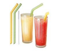 NiHome 2-Pack 18oz/530ml Thick Wall Ribbed Highball Glasses with Silicone Straws, Vintage Fluted Glasses for Cocktails, Collins, Boba Milk Tea, Smoothies