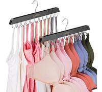NiHome 2 Pack Double-Row Rotating Hooks Bra Hanger with 20 Stainless Steel Hooks, Space-Saving Organizer for Lingerie, Scarves, Ties, Optimizes Closet Order Fits Standard Closet (Black, 2PCS)