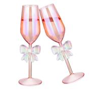 NiHome 2-Pack Pink Iridescent Champagne Flutes with Bow Base for Women, 10.5oz/310ml Handcrafted High Borosilicate Glasses, Elegant Rainbow Glassware for Wedding Party Celebration