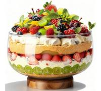 NiHome 203oz/6L Extra Large Glass Trifle Bowl with Acacia Wood Stand, Serving Dish for Cakes, Salads, Desserts, Stylish Display for Parties, Weddings, Special Occasions, Durable Easy to Clean