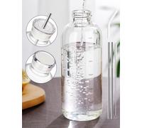 NiHome 25oz/750ml Clear Glass Water Bottle with 2 Lids & Stainless-Steel Straw, Temperature Resistant Durable High Borosilicate Glass Drinkware with Leak-Proof Seal for Travel, Gym, School & Home Use