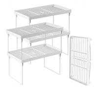 NiHome 4-Pack Stackable Plastic Kitchen Storage Shelf Foldable Rack - White Cabinet Organizer and Expandable Racks for Counter and Pantry