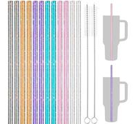 NiHome 40oz Straws, 12 Pack Glitter Plastic Replacement Straws for Stanley 40 oz Tumbler, Assorted Color Reusable Straws 12 Inch with 2 Brushes - Durable PETG, BPA-Free, with Laser-Induced Sparkle