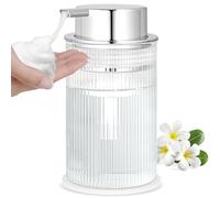 NiHome 414ml/14oz Multifunctional Glass Foaming Hand Soap Dispenser with Elegant Stripe Pattern, High-Capacity Easy to Refill for Home & Commercial Use, Durable with Advanced Foam Pump & Non-Slip Base