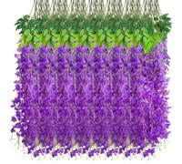 NiHome 48PCS Artificial Wisteria Hanging Flowers, 3.6ft Long Flexible Stems, Easy to Hang for Wedding, Party, Home, Office Decor, Indoor Outdoor Backdrops, Centerpieces, DIY Arrangements (Purple)