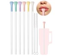 NiHome 6PCS Anti Wrinkle Straws with Silicone Flat Tips, No Wrinkle Straws | Wrinkle Free Plastic Long Straw, Reusable Drinking Straw Fit for Stanley 30oz 40oz Tumbler, 2 Brushes, BPA-free (Macaron)