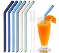NiHome 6PCS Extra Wide Reusable Bent Silicone Straws for Boba, Smoothies, Bubble Tea, Bent Straws for Thick Drinks, Child-Safe, Customizable Length, 2 Brushes Easy Cleaning (Ocean Colors)