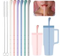 NiHome 6PCS Silicone Anti-Wrinkle Straws for 40oz 30oz Stanley Tumblers w/Brushes, Customizable Length Wrinkle Free Straws for Various Size Cups, No Wrinkle Reusable Drinking Straws for Lip (Macaron)