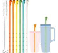 NiHome 6PCS Silicone Anti-Wrinkle Straws for 40oz 30oz Stanley Tumblers w/Brushes, Customizable Length Wrinkle Free Straws for Various Size Cups, No Wrinkle Reusable Drinking Straws for Lip (Summer)