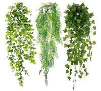 NiHome 8-Pack Artificial Hanging Plants, Fake Plant Hanger Indoor Outdoor Decor with 6 Ivy 1 Eucalyptus 1 Fork Fern Vines, Water-Resistant Faux Hanging Plant for Ceiling Wall Patio Garden Home Decor
