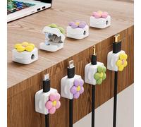 NiHome 8-Pack Magnetic Cable Clips with 8 Decorative Resin Florets for Wire Management, No Residue Adhesive Cable Organizer with Magnetic Lock for Type-C Charger, HDMI, USB, PC Laptop, Network Cables