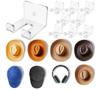 NiHome 8-Pack Wall Mount Clear Acrylic Cowboy Hat Holders for Cowboy Hats, Baseball Caps & More, Versatile Hat & Accessory Organizer, Space-Saving Design Dual Installation Options, Protects Hat Shape